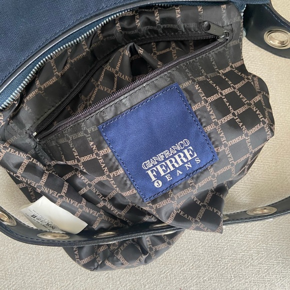 Vintage Gianfranco Ferre Canvas Shoulder Bag with Metal Eyelet Trim - Picture 5 of 9